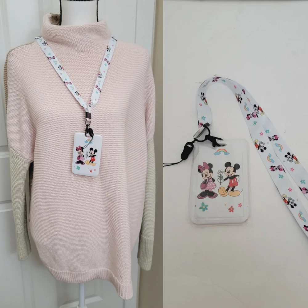 Mickey Minnie Mouse card/ID holder Lanyard, hard case in White